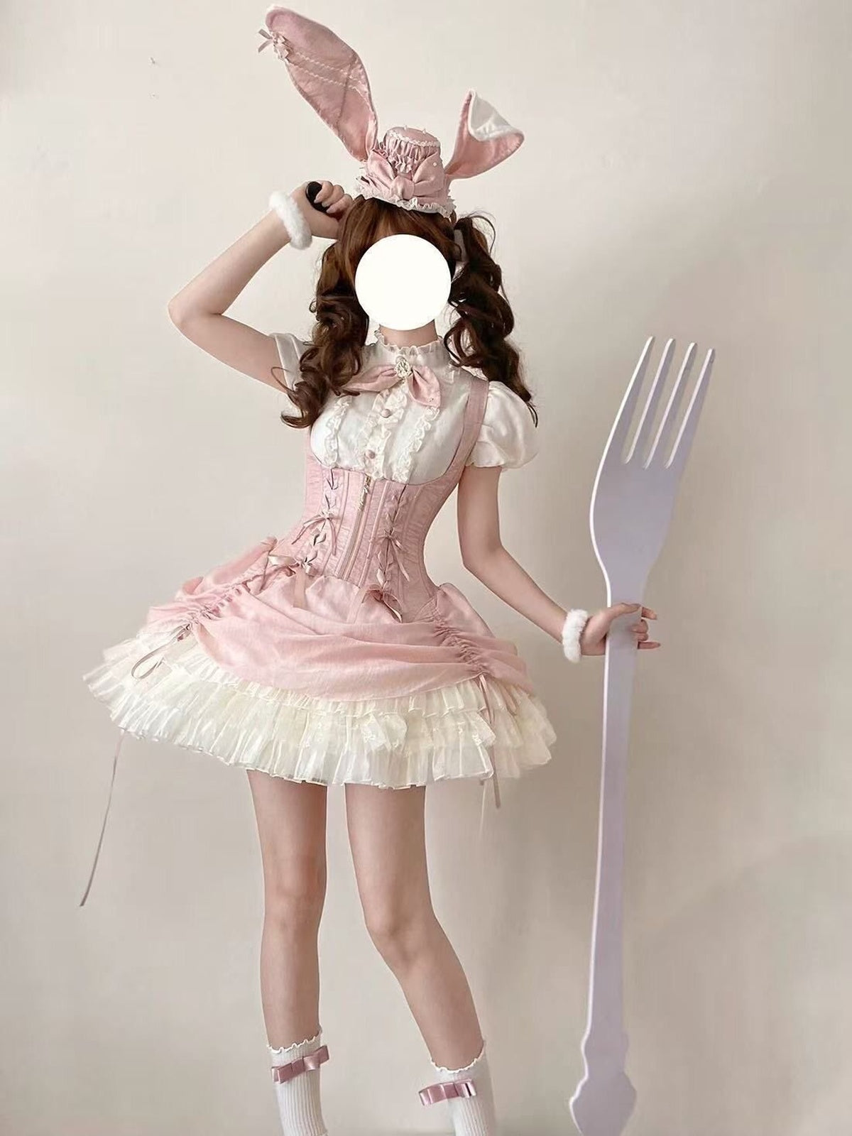 Sweet Pink Rabbit Lolita JSK Dress & Blouse Set with Bowknot