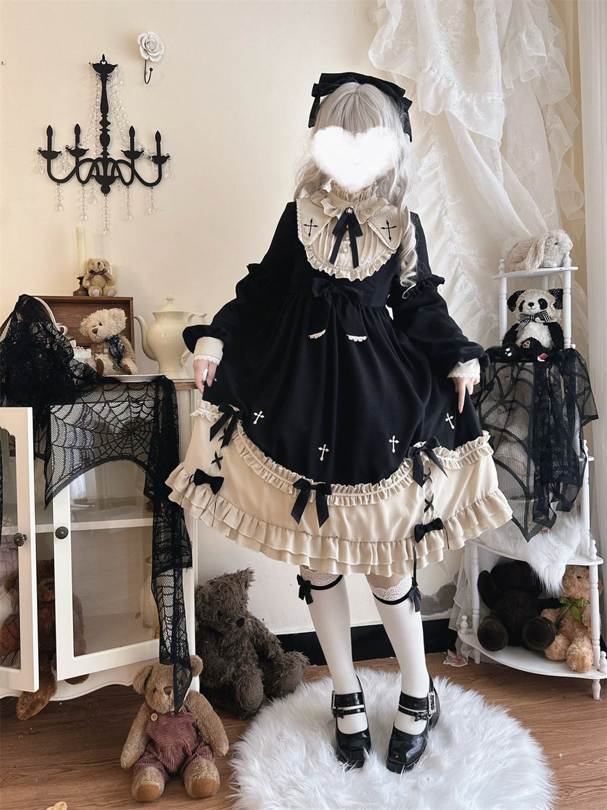 Classic Gothic Black Lolita OP Long Sleeve Dress | Plus Size