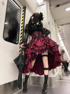 Black and Red Gothic Lolita Dress Set for Halloween Cosplay