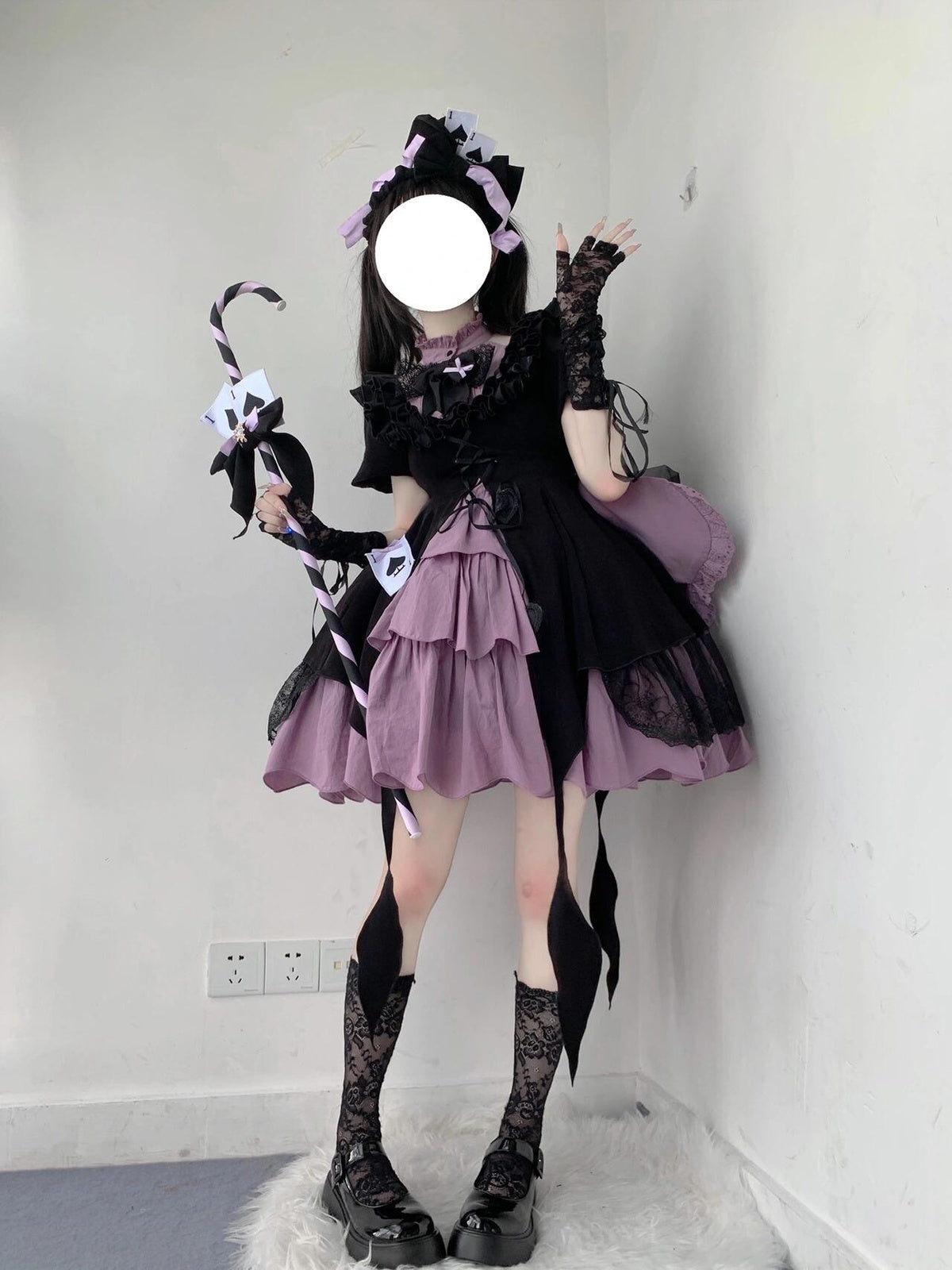 Black and Purple Gothic Lolita Dress Set for Halloween Cosplay