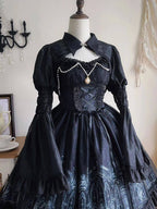 Black Gothic Lolita JSK Dress & Matching Shoulder Cape Set