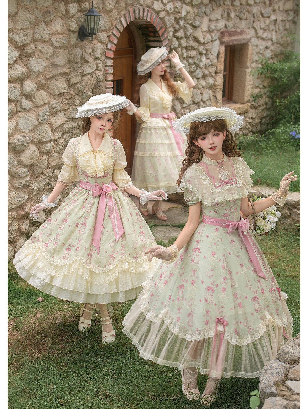 Petal Hem Lolita OP Set with Belt, Hat & Flower