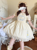 Plus Size Apricot Sweet Lolita OP Dress - Embroidered Large Hem Style