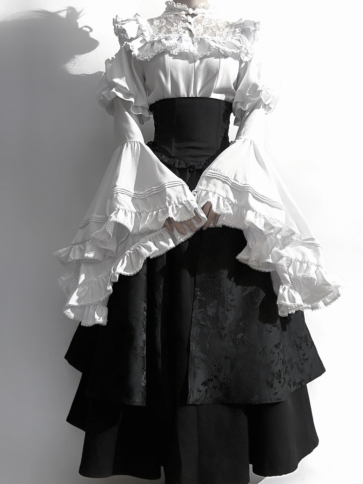 Gothic Black Widow Lolita Dress Set with Hime Sleeve Blouse & SK