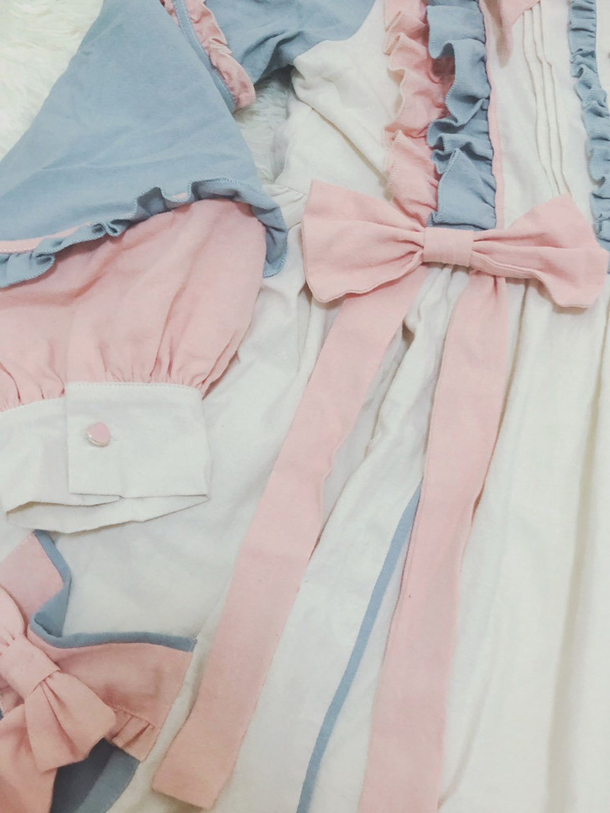 Plus Size Sweet Lolita OP Dress - Pink Blue & Beige Sweet Puff