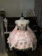 Pink Qi Lolita JSK Dress with Detachable Sleeves & Back Bow