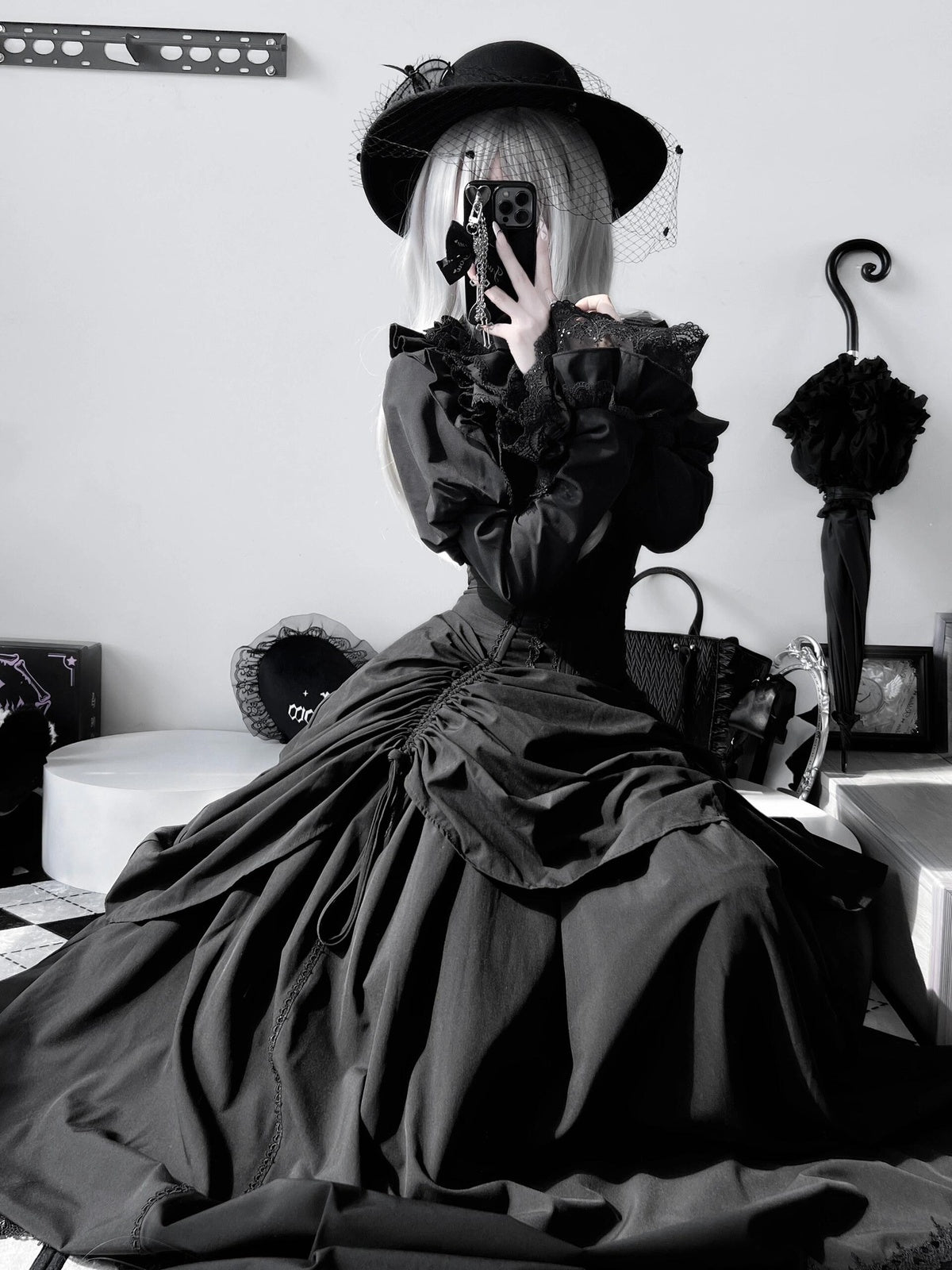 Gothic Witch Lolita Dress Set with Corset Blouse & Bustle Skirt