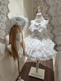 White Ballet Lolita JSK Dress with Back Bow | Suspender Gown