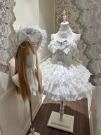 White Ballet Lolita JSK Dress with Back Bow | Suspender Gown