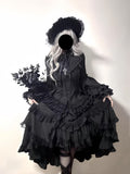 Gothic Black Phoenix Lolita Dress Set with Blouse & Tiered Skirt