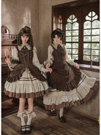 Long Ruffle Lolita OP Set with Corset, Drape & Brooch