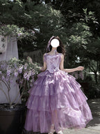 Elegant Purple Lolita Ball Gown - Luxury High-End Long Dress Full Set