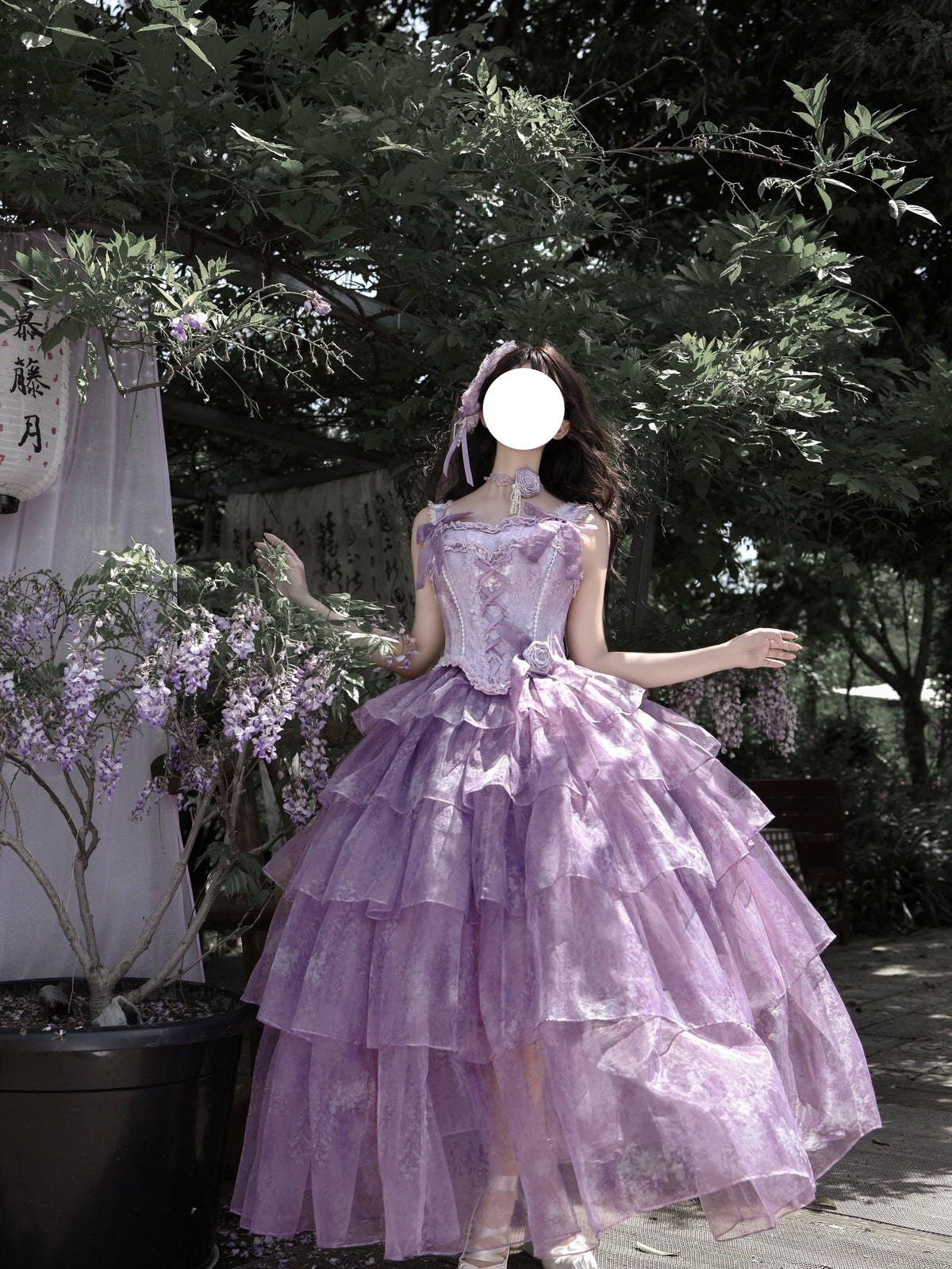 Elegant Purple Lolita Ball Gown - Luxury High-End Long Dress Full Set