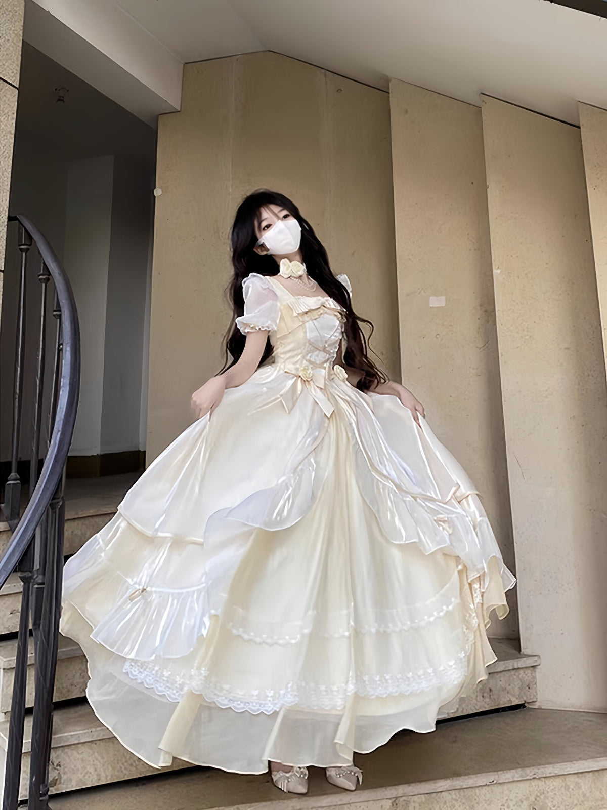 Elegant Cream Lolita Wedding OP Dress: 18th Birthday Ball Gown