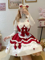 Red Christmas Sweet Lolita JSK Dress & Cute Apron Winter Set