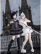 Striped Sweet Lolita Puff Skirt OP Set with Top Hat & Sleeves