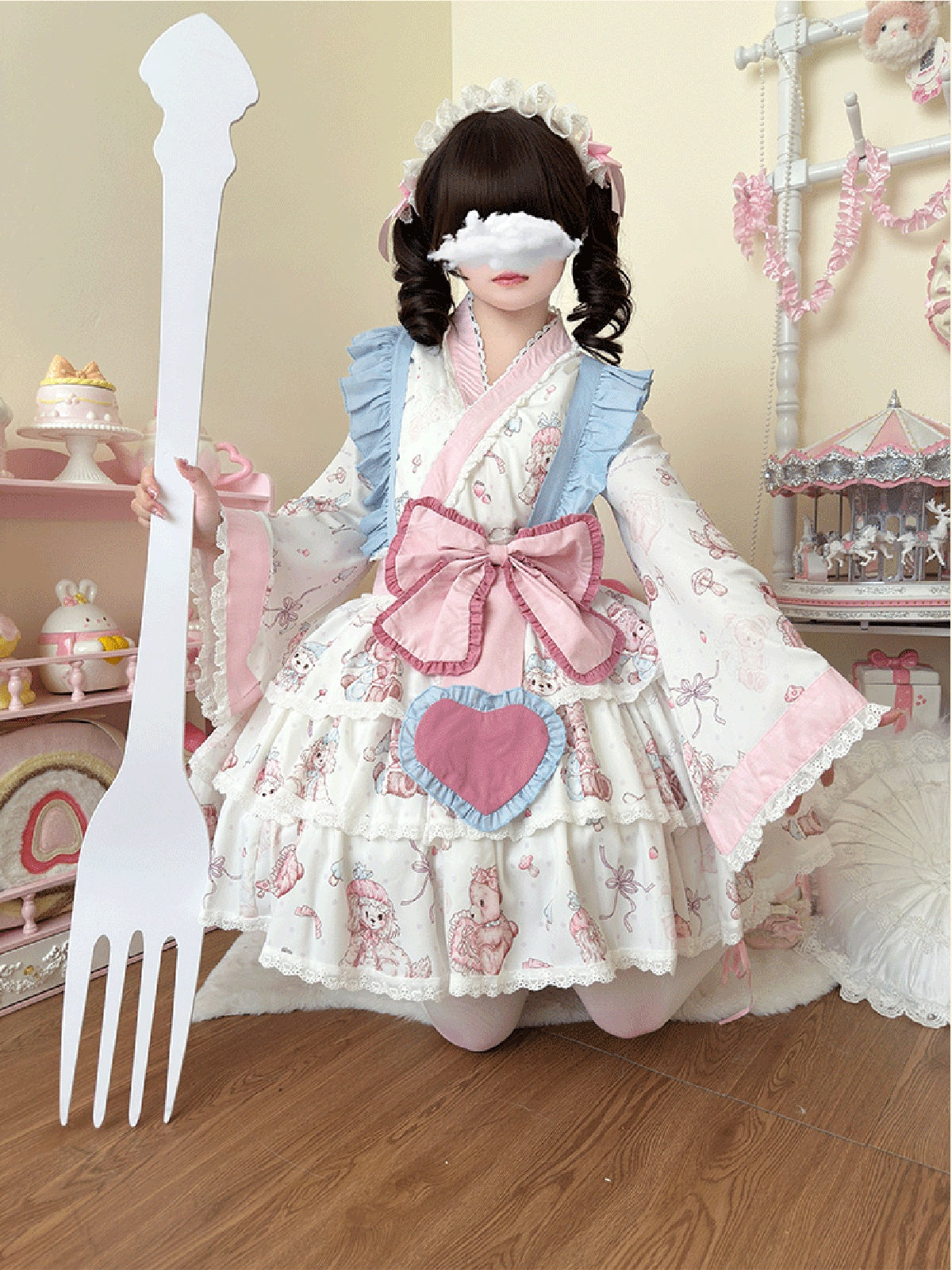 Plus Size Kawaii White Dress Set with Bows & Straps | Curvy Fashion