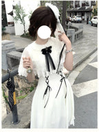 Elegant White Classic Lolita Dress Short Sleeve Midi JSK Full Set