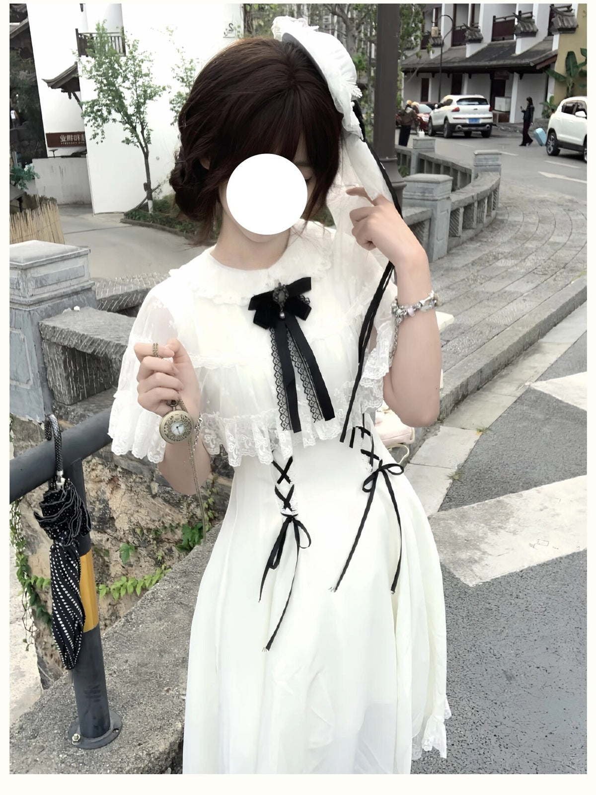 Elegant White Classic Lolita Dress Short Sleeve Midi JSK Full Set