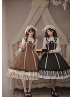 Coffee Print Lolita JSK Dress with Adjustable Straps & Ruffle Hem