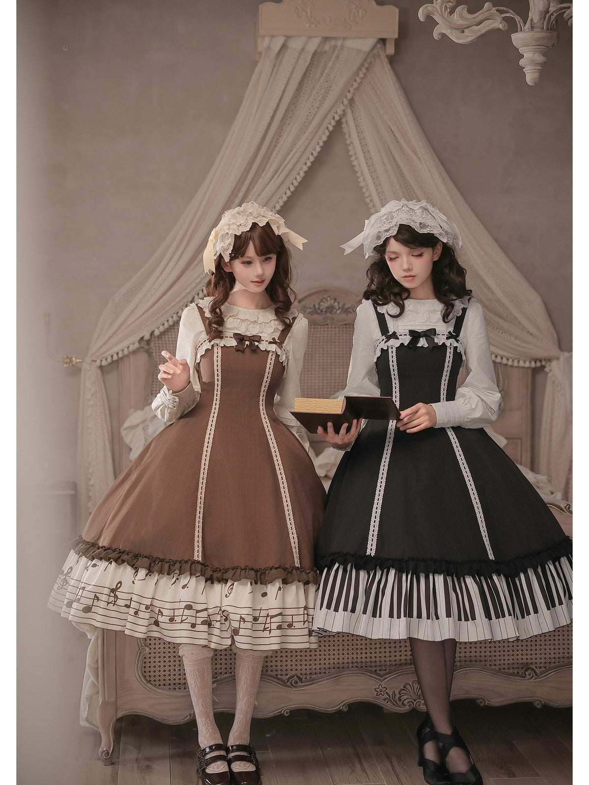 Coffee Print Lolita JSK Dress with Adjustable Straps & Ruffle Hem