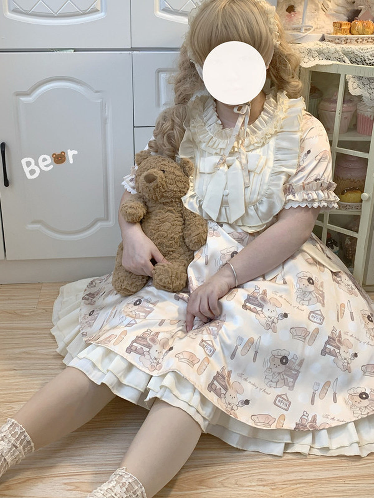 Plus Size Sweet Lolita OP Dress: Slimming Frilly Kawaii Print Dress