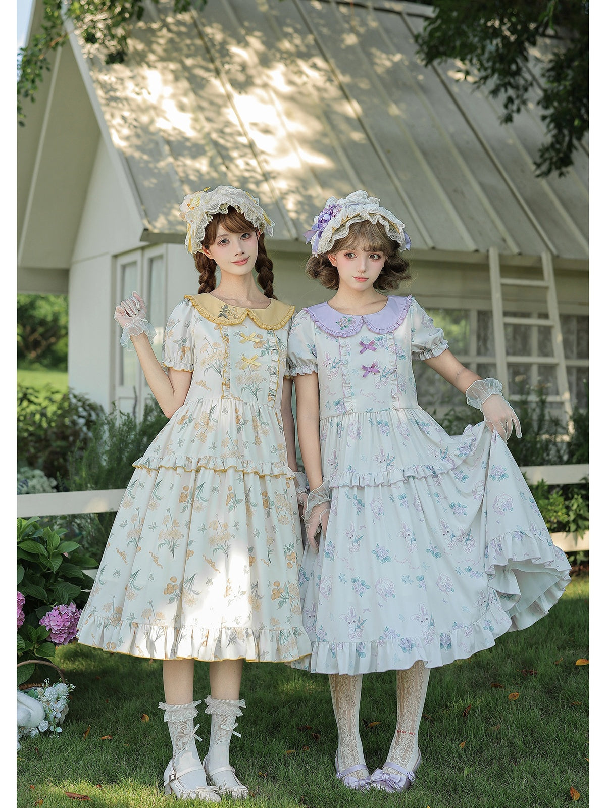 Yellow Country Lolita Floral Print OP with Matching Flat Hat