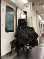 Black Gothic Lolita Dress Set - Long Sleeve Halloween Cosplay Outfit