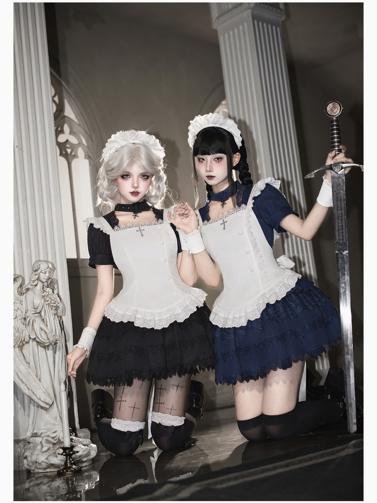 Black Vintage Sweet Lolita Ultra Short OP Set with Apron