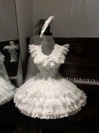 White Ballet Core Lolita JSK Dress Full Set with Free Mini Hat