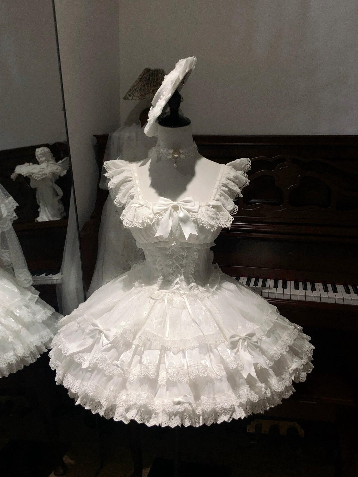White Ballet Core Lolita JSK Dress Full Set with Free Mini Hat