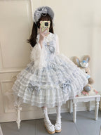 Sax Blue Winter Lolita JSK Dress & Matching Bonnet Set