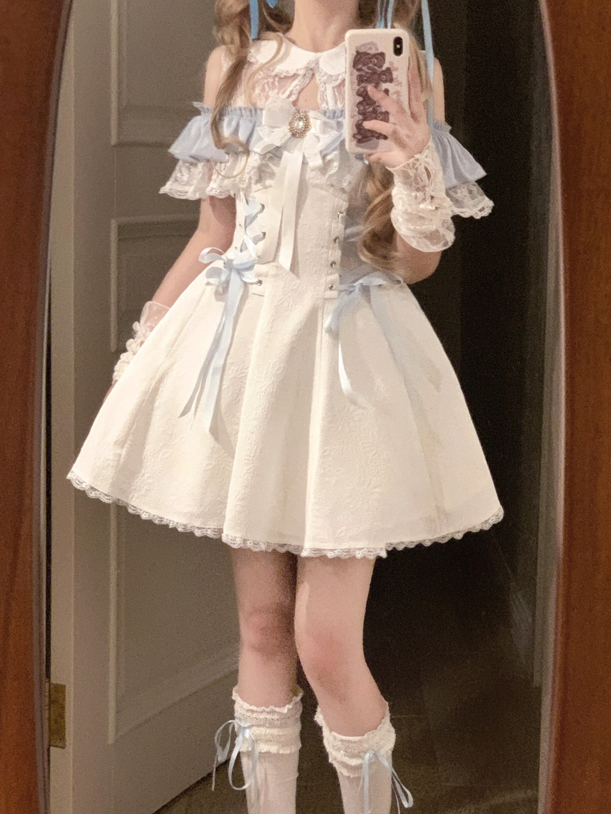 Sweet Ice Blue Lolita Dress - Cute Lace Princess A-Line Outfit