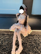 Sweet Pink Balletcore Lolita JSK Dress Full Set with Petticoat