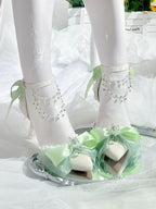 Emerald Pointed Lolita Heels with Lace Ankle Strap - Miaomiao Just for You | CoyBunny