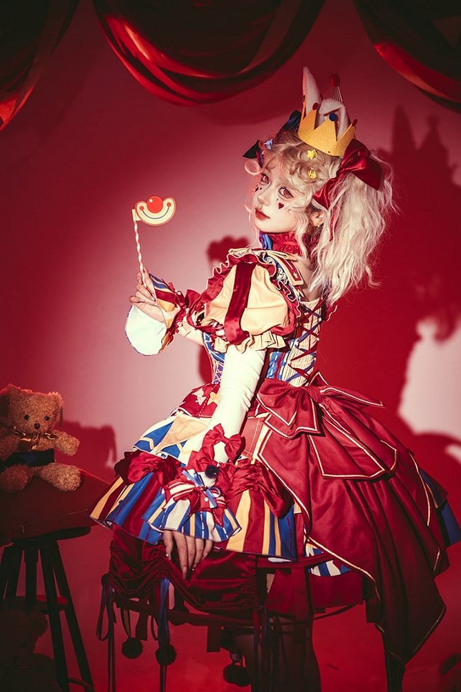 Red and blue bunny circus Sweet Lolita JSK dress ¨C red accent detail