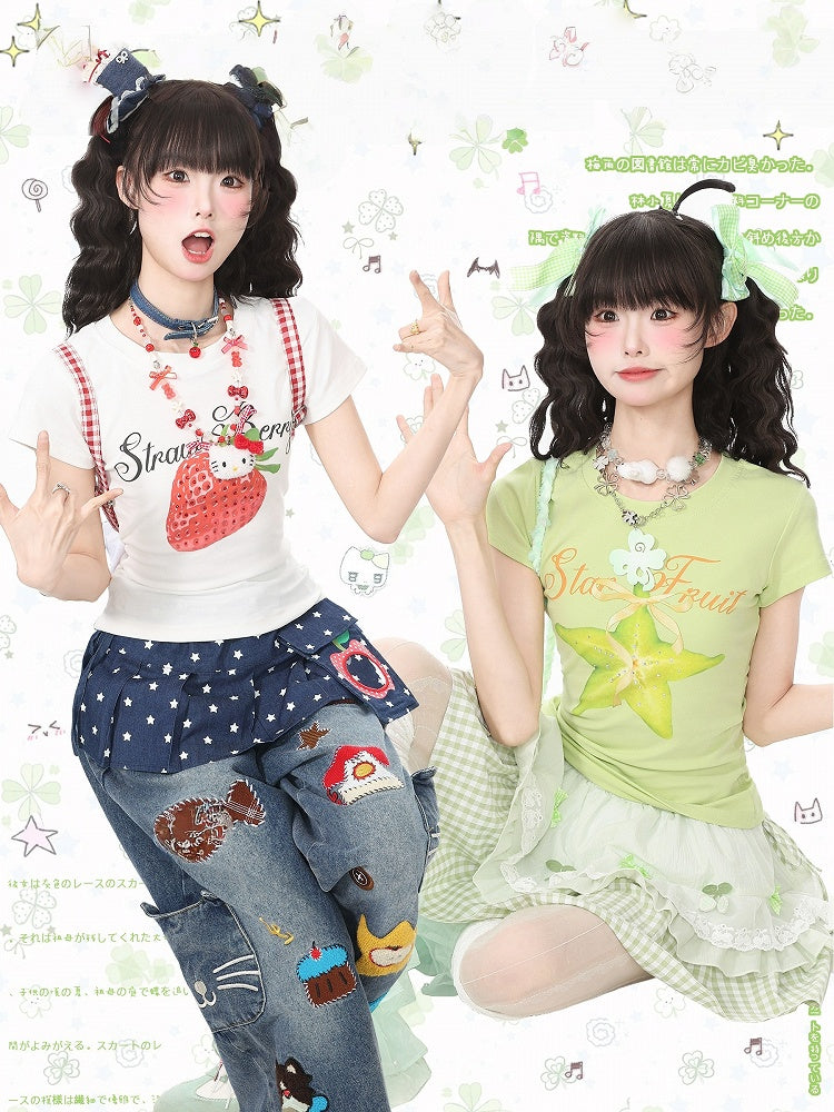 White Strawberry Print Tee - Languid Park | CoyBunny