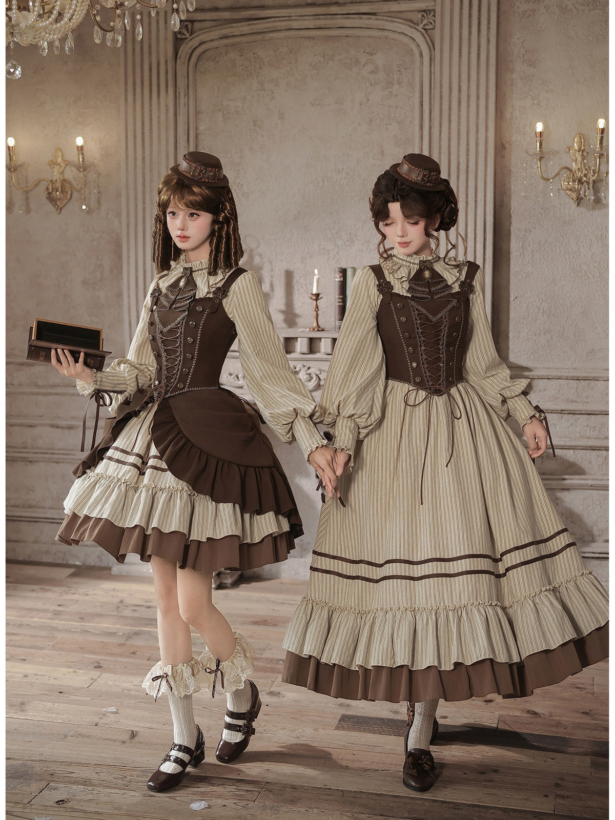 Short Ruffle Lolita OP Set with Corset, Drape & Brooch