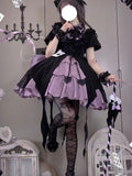 Black and Purple Gothic Lolita Dress Set for Halloween Cosplay