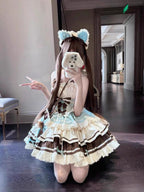 Sweet Chocolate Bear Lolita JSK Dress Full Set with Plush Bag