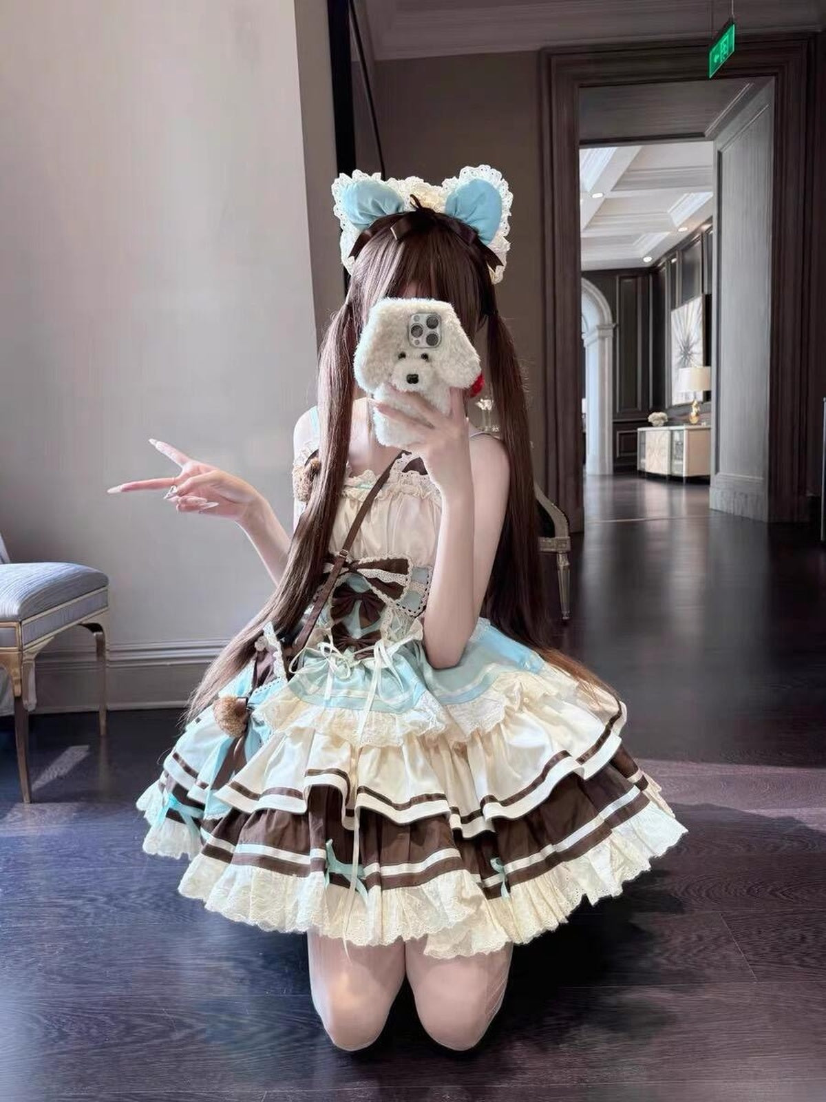 Sweet Chocolate Bear Lolita JSK Dress Full Set with Plush Bag