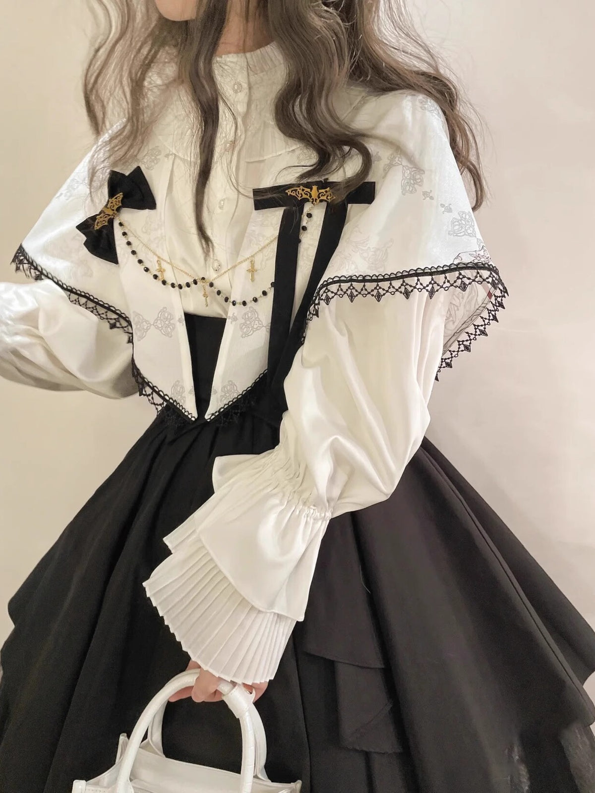 Gothic Nun Lolita Dress Set with Corset Blouse & Tiered Skirt