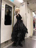 Gothic Black Cross Lolita Dress Set with Blouse, Corset & Petticoat