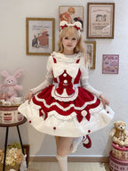 Red Christmas Sweet Lolita JSK Dress & Cute Apron Winter Set