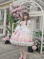Sweet Blue Lolita OP Long Sleeve Dress & Bonnet Hat Set