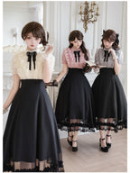 Black Off-White Color Block Lolita Long Dress with Rhinestone Necktie