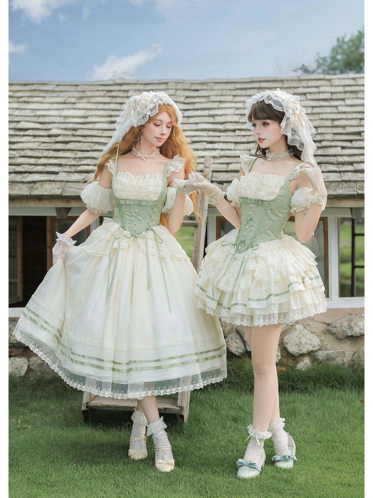 Short Dreamy Lolita JSK Set with Sleeves, Veil & Necklace