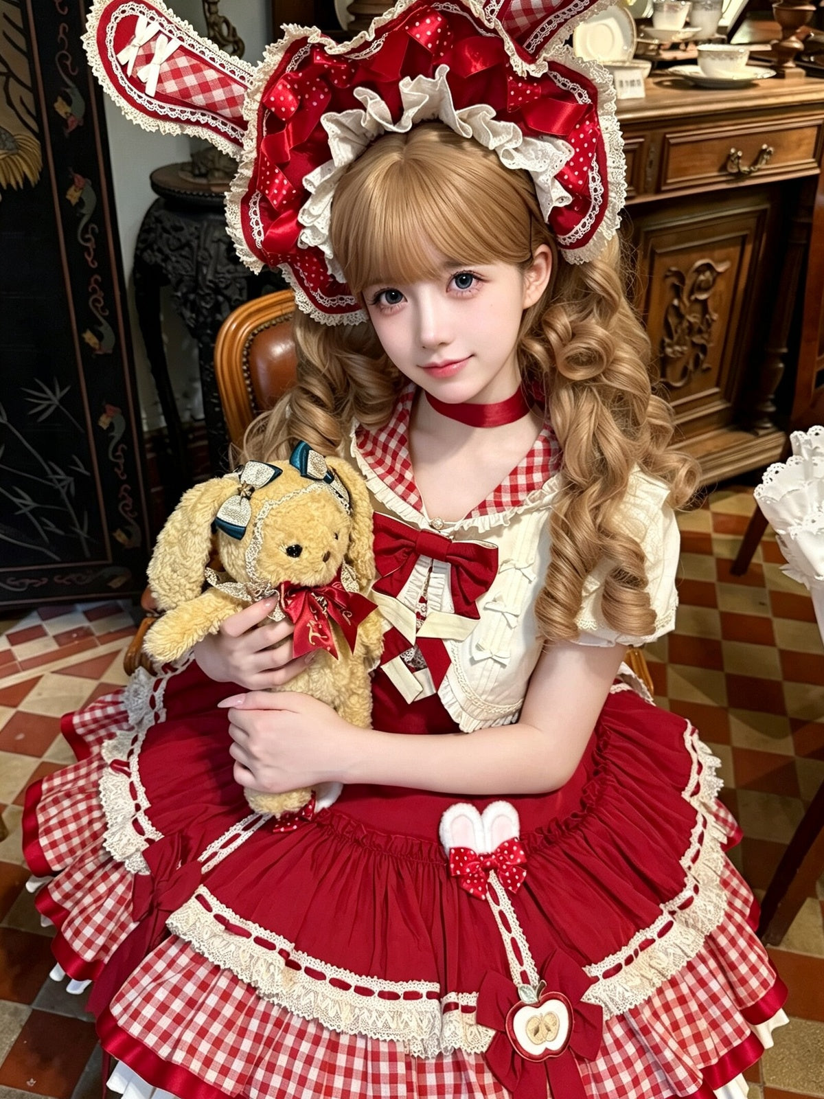 Sweet Red Rabbit Lolita Dress Short Sleeve JSK Set