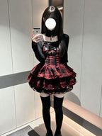 Gothic Punk Red Plaid Lolita Dress Set with Cardigan