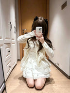 Cute Apricot Sweet Lolita Dress Long Sleeve Cardigan Mini JSK Set